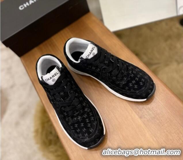 Good Quality Chanel CC Overall Print Suede Sneakers G39230 Black