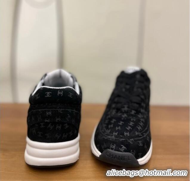 Good Quality Chanel CC Overall Print Suede Sneakers G39230 Black