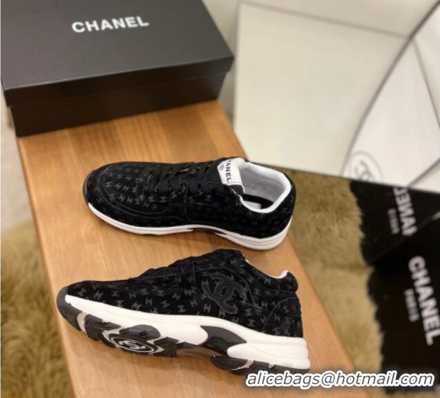 Good Quality Chanel CC Overall Print Suede Sneakers G39230 Black