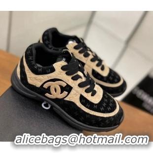 Sumptuous Chanel CC Overall Print Suede Sneakers G39230 Beige/Black