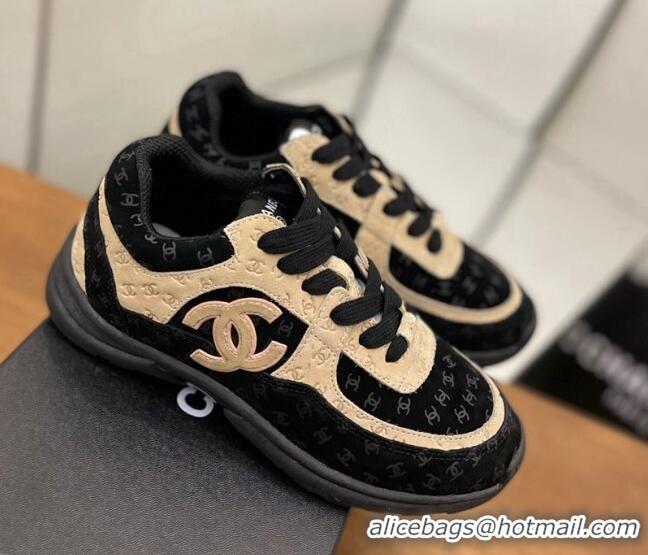 Sumptuous Chanel CC Overall Print Suede Sneakers G39230 Beige/Black