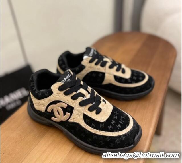 Sumptuous Chanel CC Overall Print Suede Sneakers G39230 Beige/Black