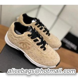 Best Grade Chanel CC Overall Print Suede Sneakers G39230 Beige