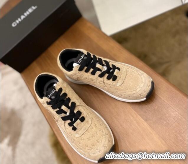 Best Grade Chanel CC Overall Print Suede Sneakers G39230 Beige