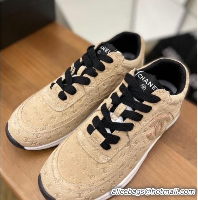 Best Grade Chanel CC Overall Print Suede Sneakers G39230 Beige