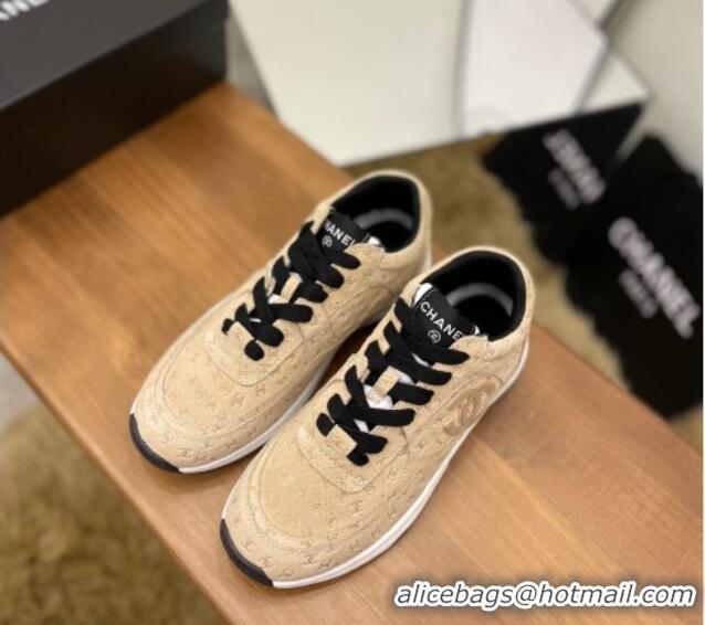 Best Grade Chanel CC Overall Print Suede Sneakers G39230 Beige