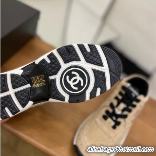 Best Grade Chanel CC Overall Print Suede Sneakers G39230 Beige