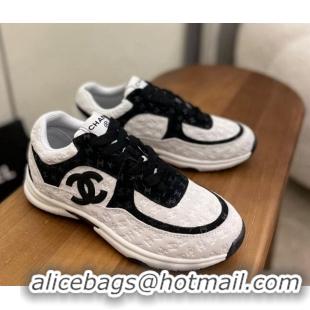 Grade Chanel CC Overall Print Suede Sneakers G39230 White/Black