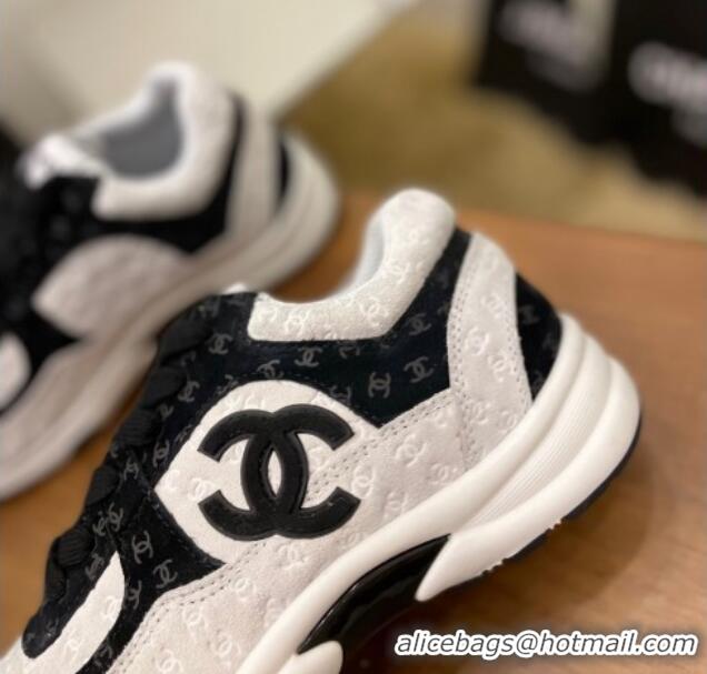 Grade Chanel CC Overall Print Suede Sneakers G39230 White/Black