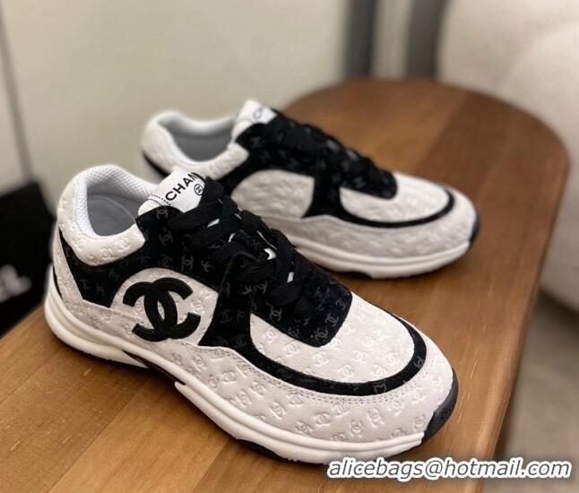 Grade Chanel CC Overall Print Suede Sneakers G39230 White/Black