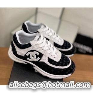 Discount Chanel CC Overall Print Suede Sneakers G39230 White/Black