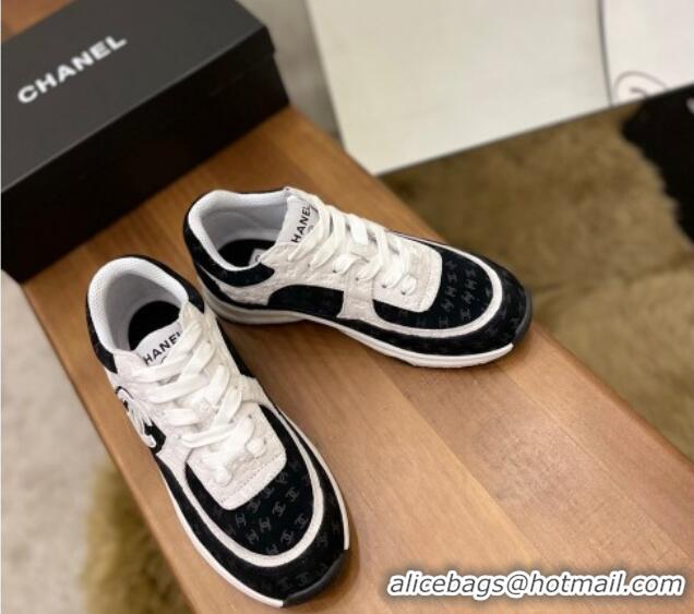 Discount Chanel CC Overall Print Suede Sneakers G39230 White/Black