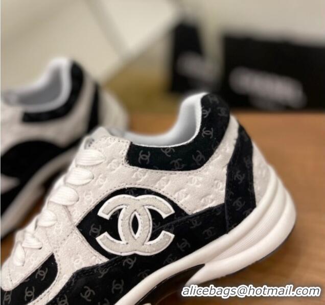 Discount Chanel CC Overall Print Suede Sneakers G39230 White/Black