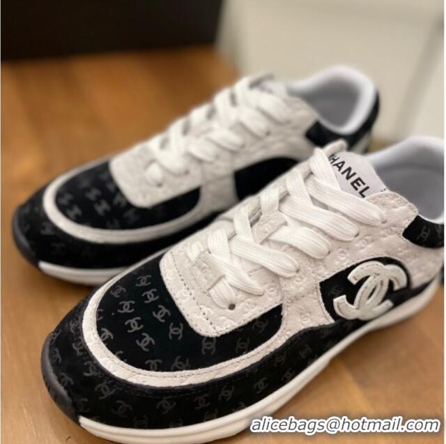 Discount Chanel CC Overall Print Suede Sneakers G39230 White/Black