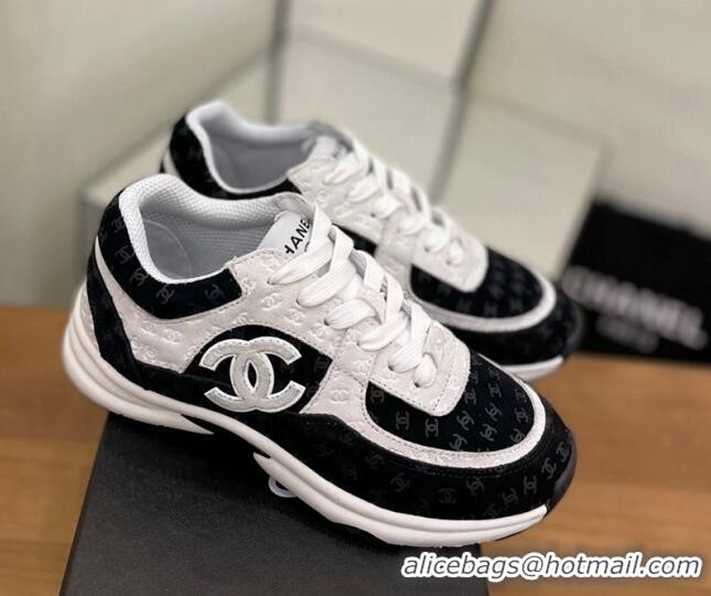 Discount Chanel CC Overall Print Suede Sneakers G39230 White/Black