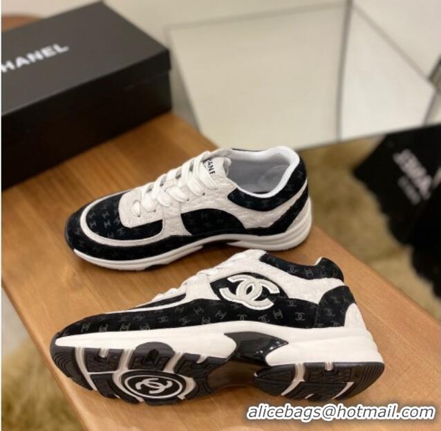 Discount Chanel CC Overall Print Suede Sneakers G39230 White/Black