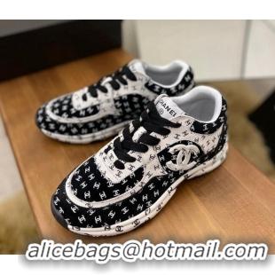 Sophisticated Chanel CC Overall Print Suede Sneakers G39230 White/Black