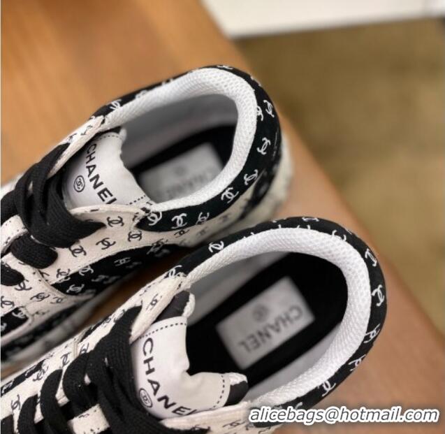 Sophisticated Chanel CC Overall Print Suede Sneakers G39230 White/Black