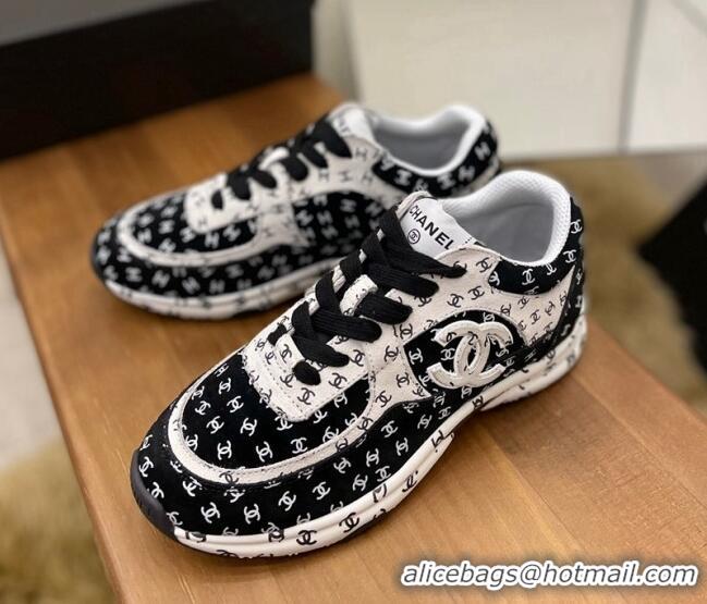 Sophisticated Chanel CC Overall Print Suede Sneakers G39230 White/Black