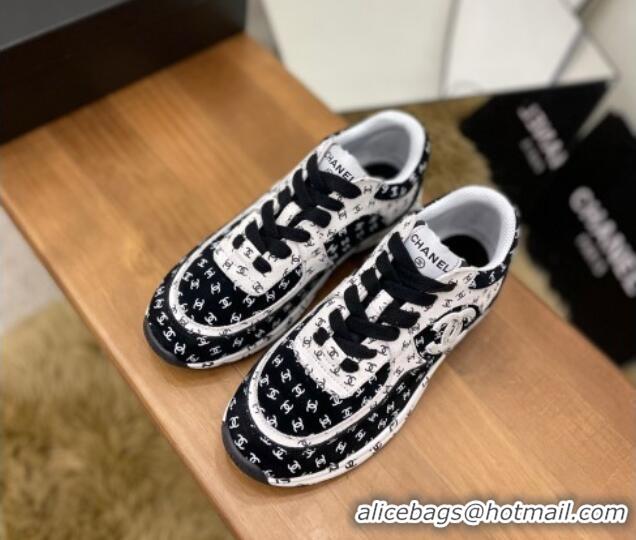 Sophisticated Chanel CC Overall Print Suede Sneakers G39230 White/Black