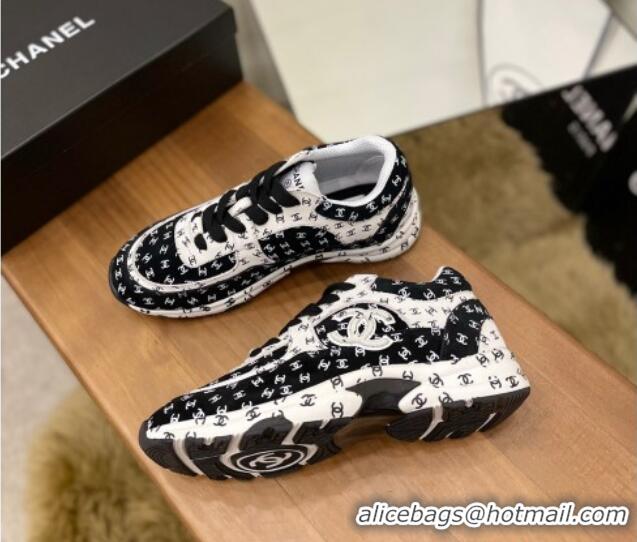 Sophisticated Chanel CC Overall Print Suede Sneakers G39230 White/Black