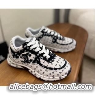 Most Popular Chanel CC Overall Print Suede Sneakers G39230 White/Black