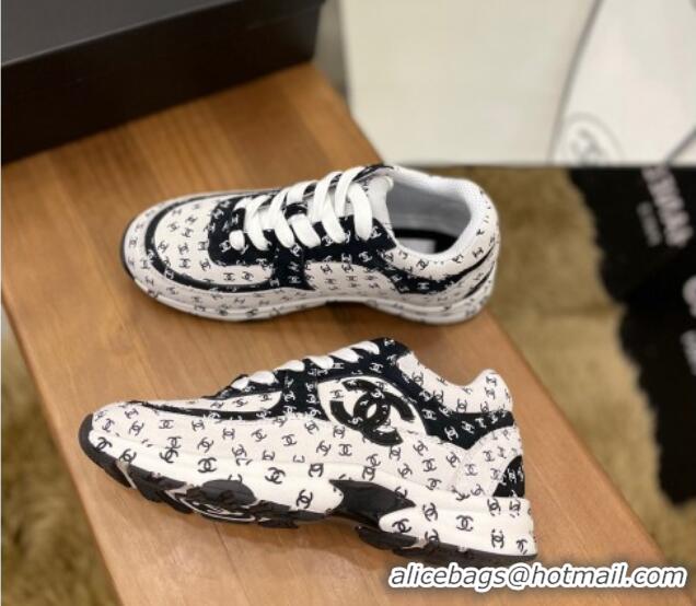 Most Popular Chanel CC Overall Print Suede Sneakers G39230 White/Black