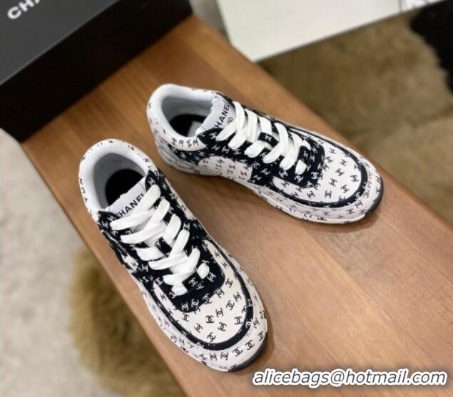 Most Popular Chanel CC Overall Print Suede Sneakers G39230 White/Black