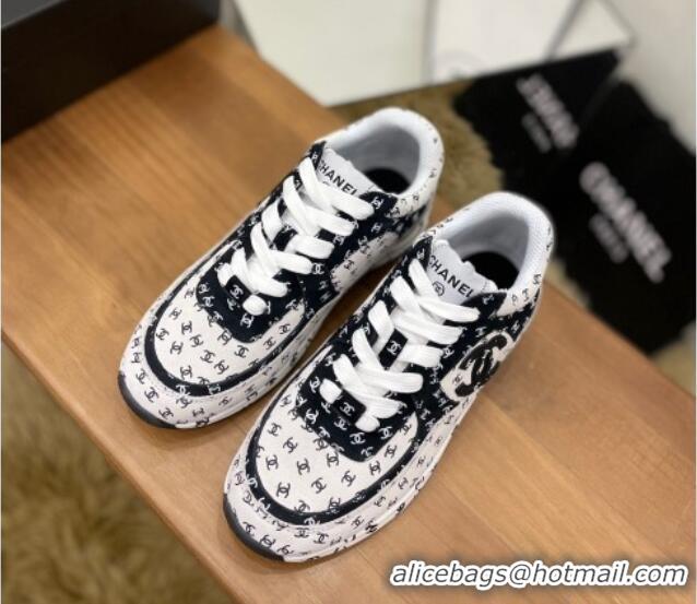 Most Popular Chanel CC Overall Print Suede Sneakers G39230 White/Black