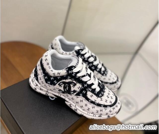 Most Popular Chanel CC Overall Print Suede Sneakers G39230 White/Black