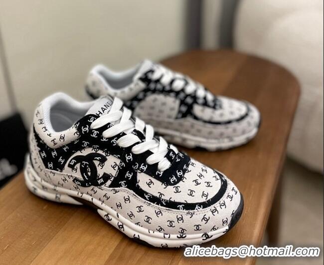 Most Popular Chanel CC Overall Print Suede Sneakers G39230 White/Black