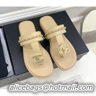 Best Grade Chanel Lambskin CC Stud and Chain Flat Slide Sandals 070148