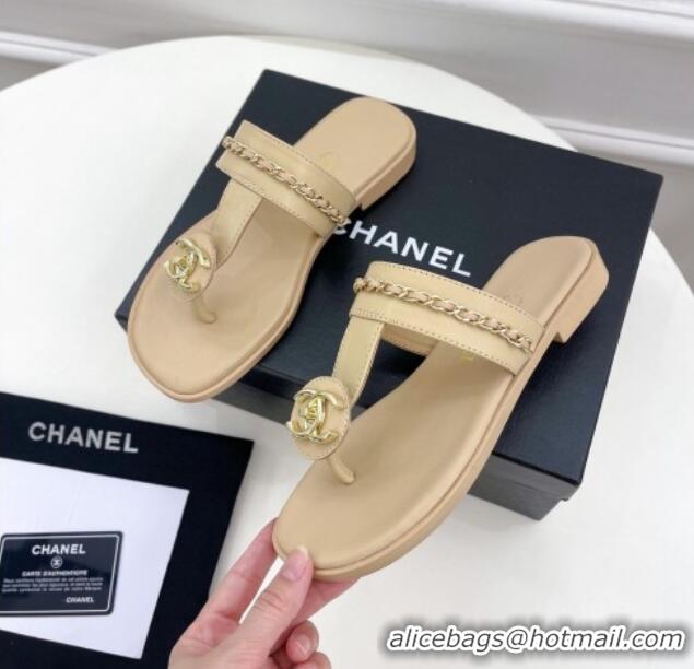 Best Grade Chanel Lambskin CC Stud and Chain Flat Slide Sandals 070148