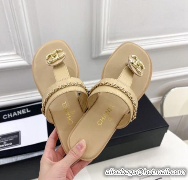 Best Grade Chanel Lambskin CC Stud and Chain Flat Slide Sandals 070148