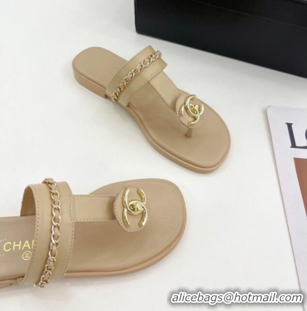 Best Grade Chanel Lambskin CC Stud and Chain Flat Slide Sandals 070148