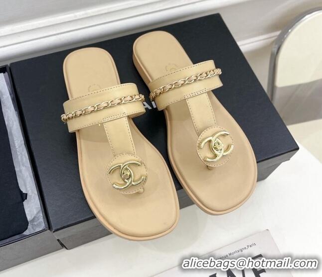 Best Grade Chanel Lambskin CC Stud and Chain Flat Slide Sandals 070148