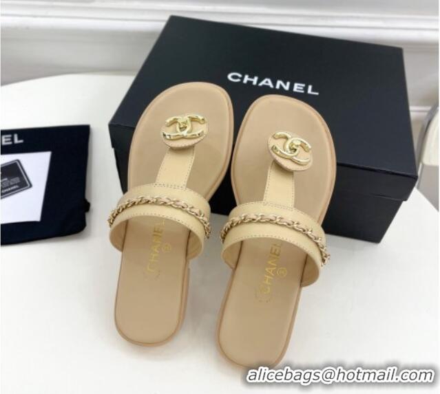 Best Grade Chanel Lambskin CC Stud and Chain Flat Slide Sandals 070148