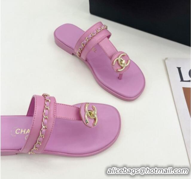 Sumptuous Chanel Lambskin CC Stud and Chain Flat Slide Sandals Light Pink 070150