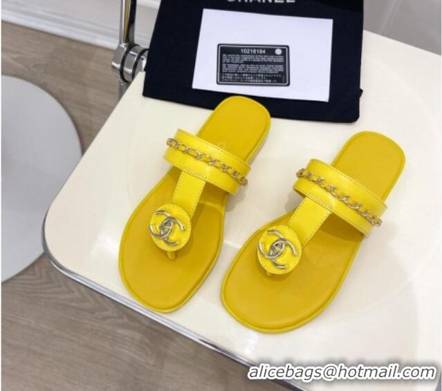 Hot Style Chanel Lambskin CC Stud and Chain Flat Slide Sandals Yellow 070151