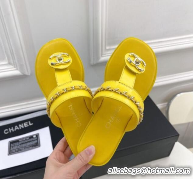 Hot Style Chanel Lambskin CC Stud and Chain Flat Slide Sandals Yellow 070151