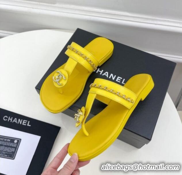 Hot Style Chanel Lambskin CC Stud and Chain Flat Slide Sandals Yellow 070151