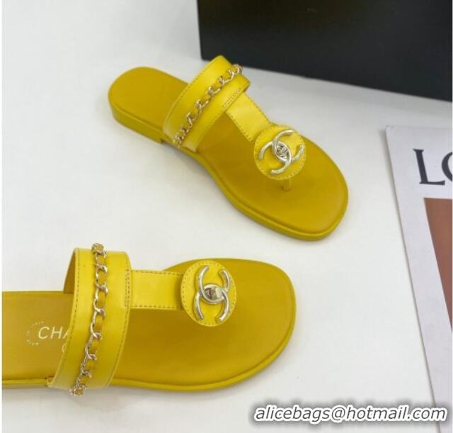 Hot Style Chanel Lambskin CC Stud and Chain Flat Slide Sandals Yellow 070151