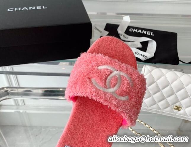 Good Looking Chanel Shearling Flat Slide Sandals Pink 070155