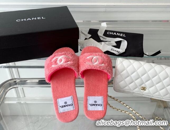 Good Looking Chanel Shearling Flat Slide Sandals Pink 070155