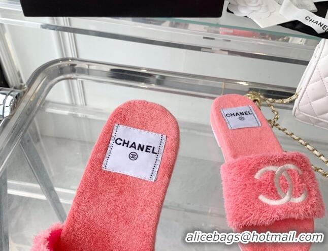 Good Looking Chanel Shearling Flat Slide Sandals Pink 070155