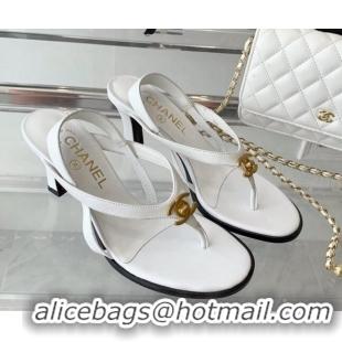 Good Product Chanel Vintage CC Stud Medium Heel Sandals White 070156