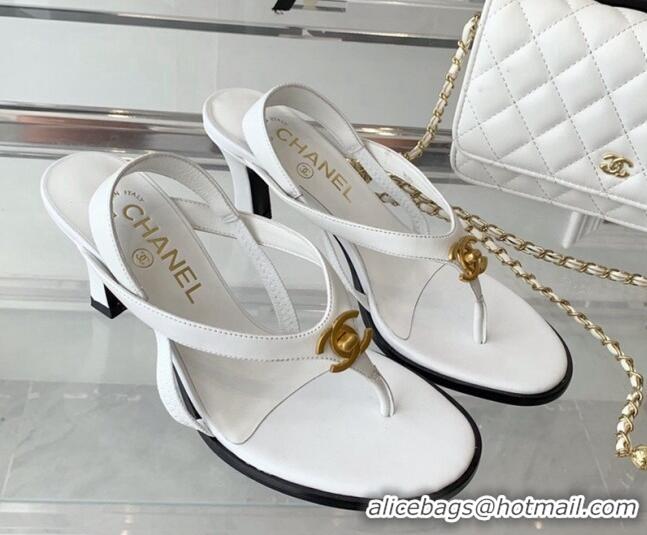 Good Product Chanel Vintage CC Stud Medium Heel Sandals White 070156