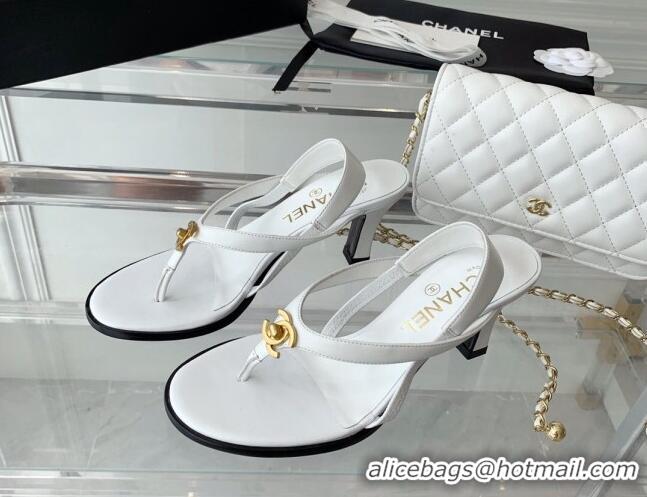 Good Product Chanel Vintage CC Stud Medium Heel Sandals White 070156