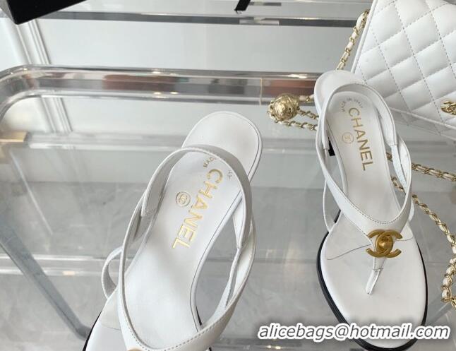 Good Product Chanel Vintage CC Stud Medium Heel Sandals White 070156