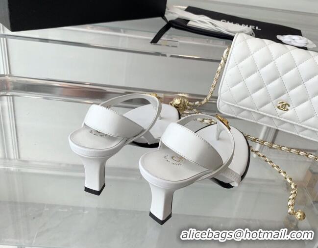 Good Product Chanel Vintage CC Stud Medium Heel Sandals White 070156